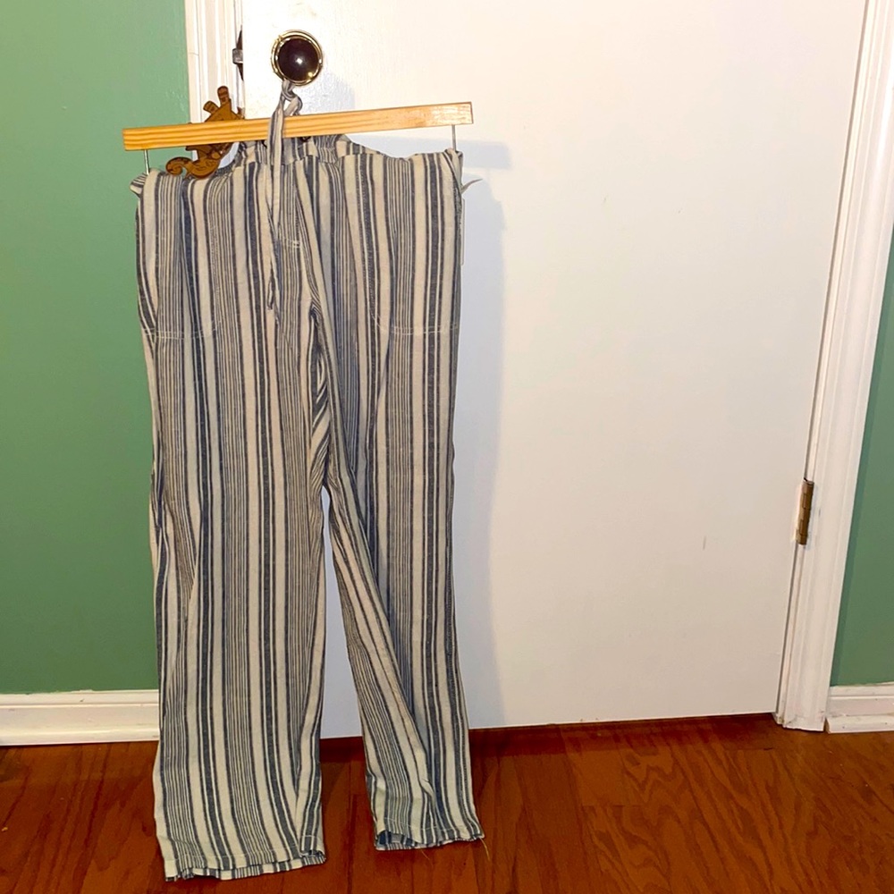 Linen Pants cream and blue sz L